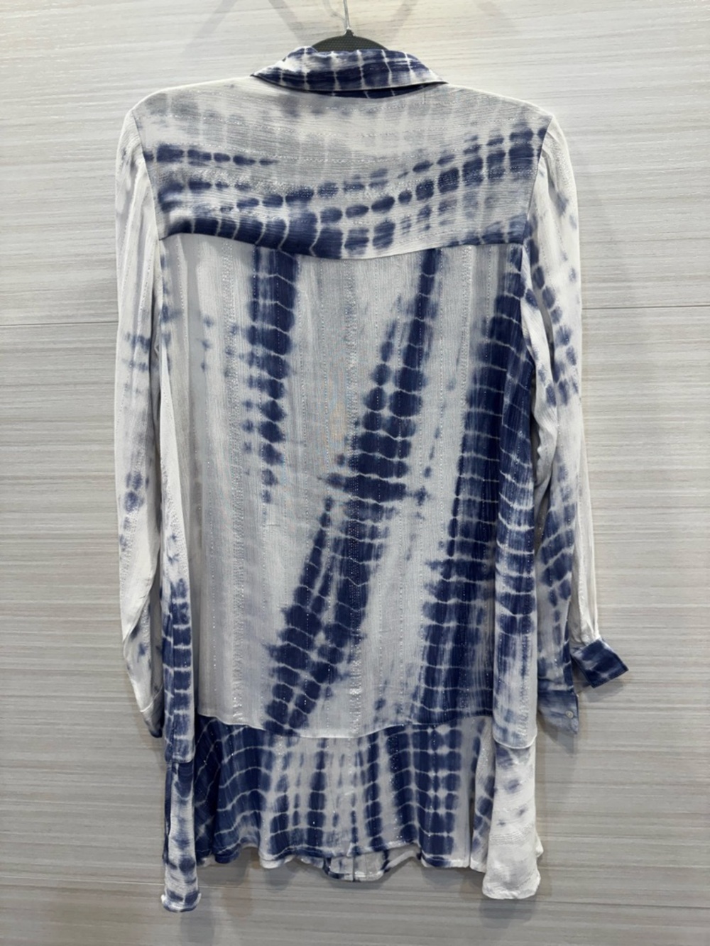 blue island Blue & White Tie-Dye Shibori Print Button Down Long Sleeve CoverUp M - Picture 4 of 6